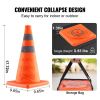 VEVOR Safety Cones, 4 Pack 18 inch Collapsible Traffic Cones, Construction Cones with Reflective Collars, Wide Base and A Storage Bag