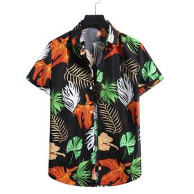 Mens Hawaiian Shirt Casual Short Sleeve Button Down Shirts Aloha Shirt (Color: Black, size: L)