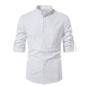 Men Henley Neck Long Sleeve Daily Look Linen Shirts (Color: White, size: XS)