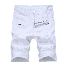 Men's Denim Shorts Classic Fit Ripped Distressed Jeans Shorts (Color: White, size: 38)