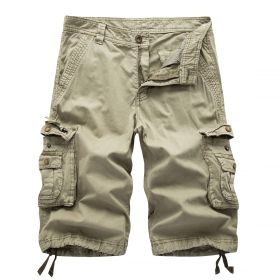 Men's Relaxed Fit Cargo Shorts with Multi Pockets (Color: Khaki, size: 32)
