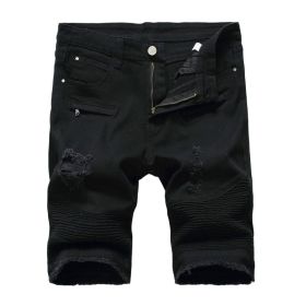Men's Denim Shorts Classic Fit Ripped Distressed Jeans Shorts (Color: Black, size: 38)