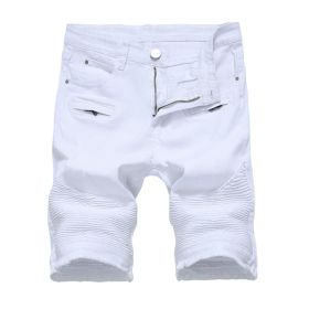 Men's Denim Shorts Classic Fit Ripped Distressed Jeans Shorts (Color: White 01, size: 32)