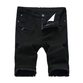 Men's Denim Shorts Classic Fit Ripped Distressed Jeans Shorts (Color: Black 01, size: 40)