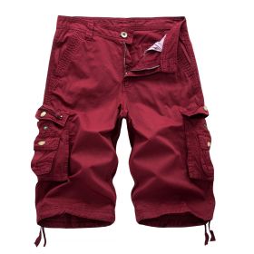Men's Relaxed Fit Cargo Shorts with Multi Pockets (Color: Red, size: 34)