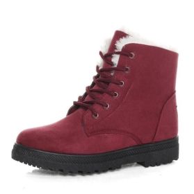 Lace Up Fleece Sneakers Boots (Color: Red, size: 9)