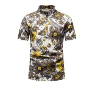 Men's Hawaiian Henley Collar Beach Short Sleeve Shirt (Color: White, size: XS)