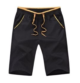 Men's Shorts Drawstring Summer Beach Shorts with Elastic Waist and Pockets (Color: Black, size: L)