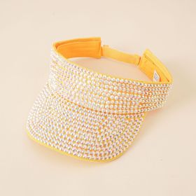 New fashion hat women's rhinestone empty top hat casual sunshade summer fashion diamond-studded personality tongue hat empty top hat (Color: Yellow)