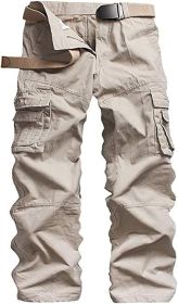 Men's Casual Cargo Trousers Work Autumn Slim-fit Work Pant with Pockets (Color: Beige, size: 38)