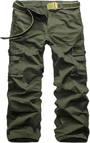Men's Casual Cargo Trousers Work Autumn Slim-fit Work Pant with Pockets (Color: Green, size: 30)