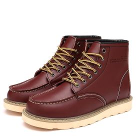 2024 new fashion men's Doc Martens single shoes cotton shoes warm (Color: Wine Red, size: 40)