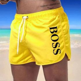 New Boss Casual Fashion Men's Beach Shorts Swim Shorts (Color: Yellow, size: 3XL)