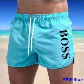 New Boss Casual Fashion Men's Beach Shorts Swim Shorts (Color: Sky Blue, size: 2XL)