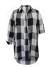 Plus Size Casual Blouse, Women's Plus Gingham Print Button Up Roll Up Sleeve Turn Down Collar Blouse