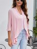 V-neck Loose Ruffle Cardigans; Casual Solid Color Three Quarter Long Sleeve Fall Winter Cardigan; Women's Clothing